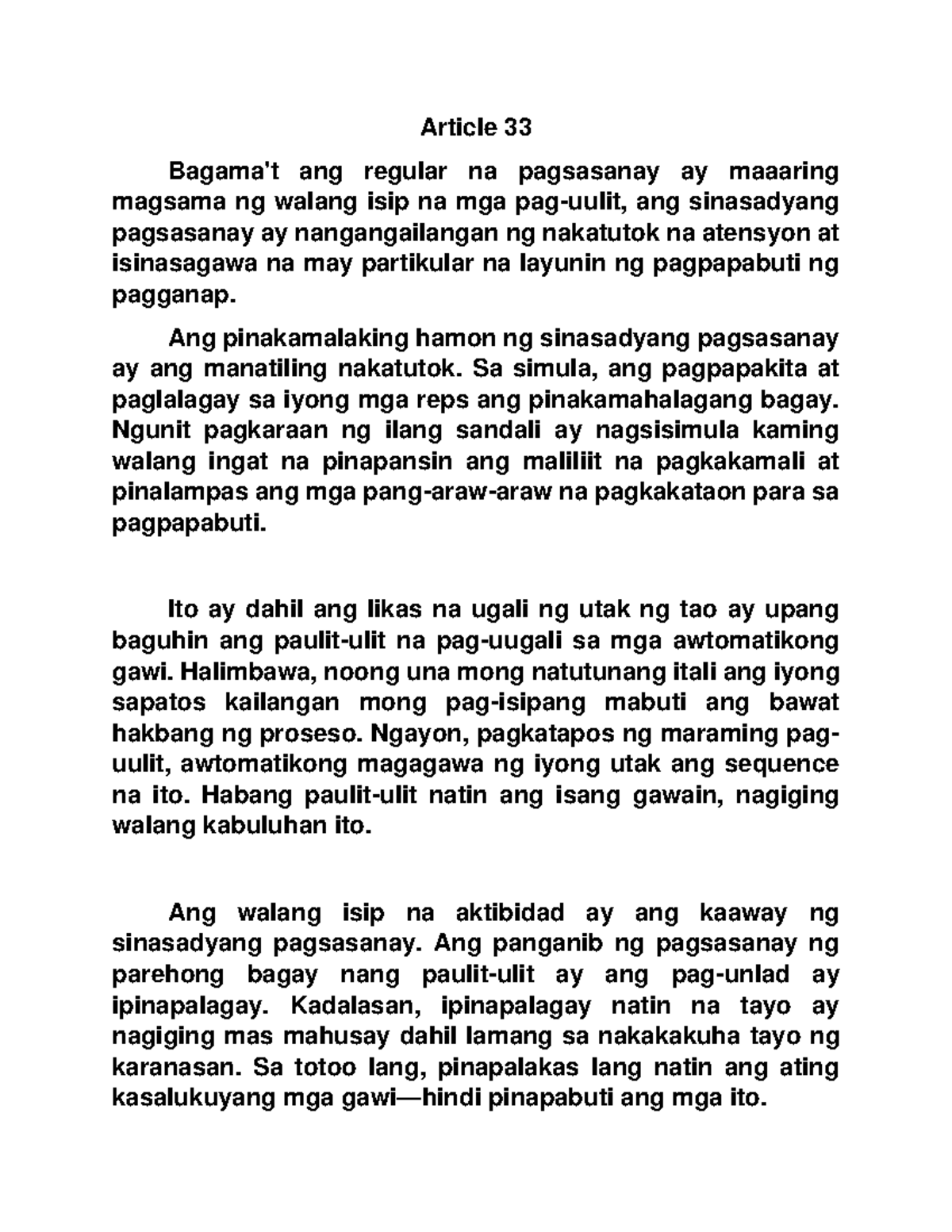 Article 33 - Article 33 Bagama't ang regular na pagsasanay ay maaaring ...