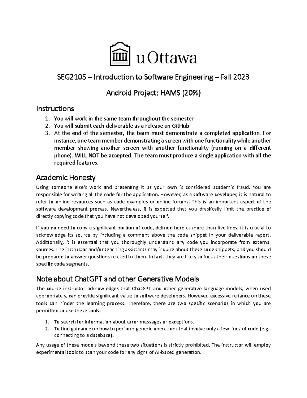 Project 2023 - SEG21 05 – Introduction to Software Engineering – Fall ...