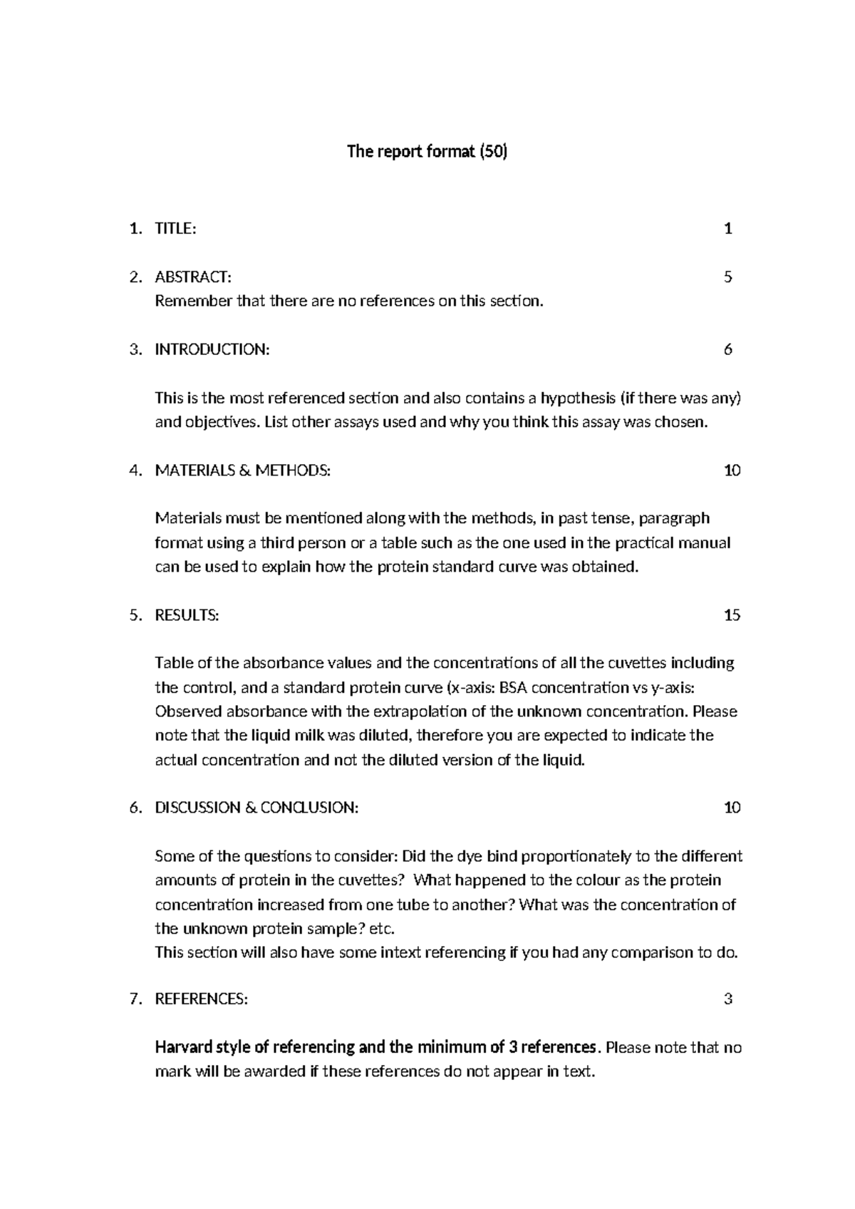 Report Guidelines Content - The report format (50) TITLE: 1 ABSTRACT: 5 ...