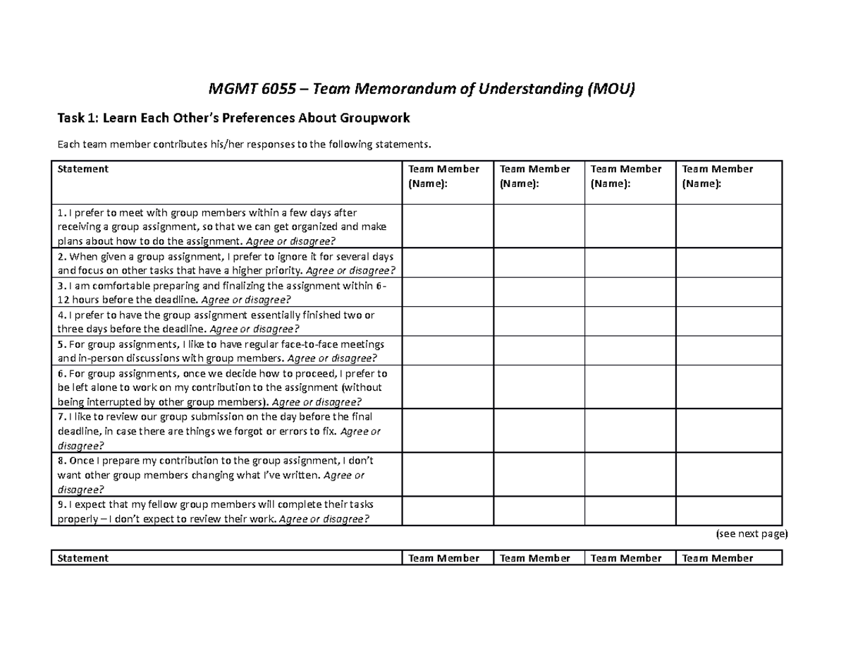 Assignment 1 - Task 1 - Learn About Each Other - MGMT 6055 – Team ...