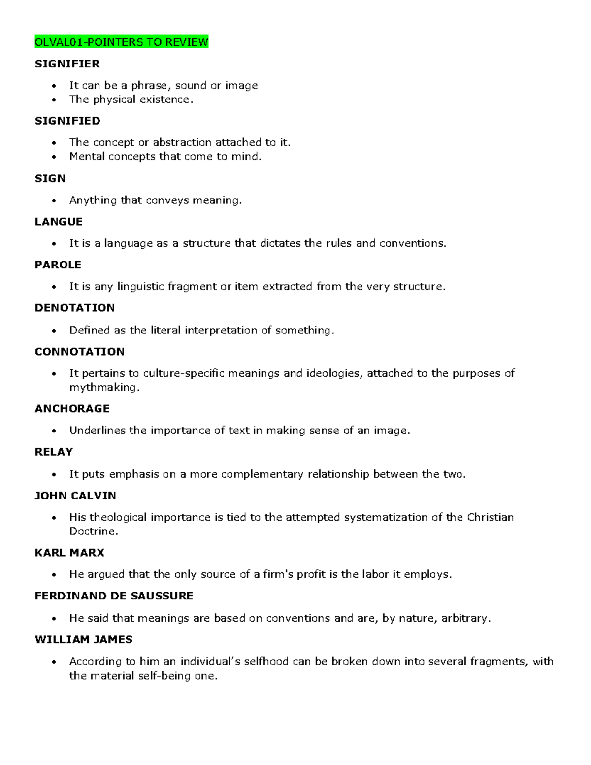 Olval 01- Pointers-TO- Review - OLVAL01-POINTERS TO REVIEW SIGNIFIER It ...