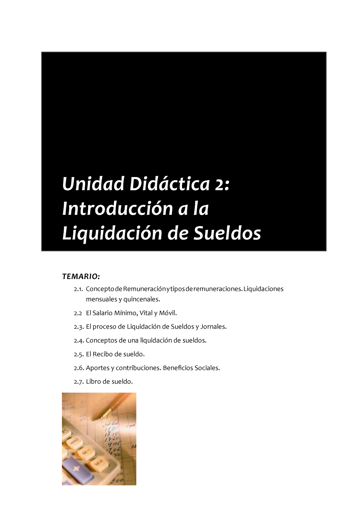 22 Sueldos Y Jornales U2 Unidad Didáctica 2 Introducción A La Liquidación De Sueldos Temario 3733