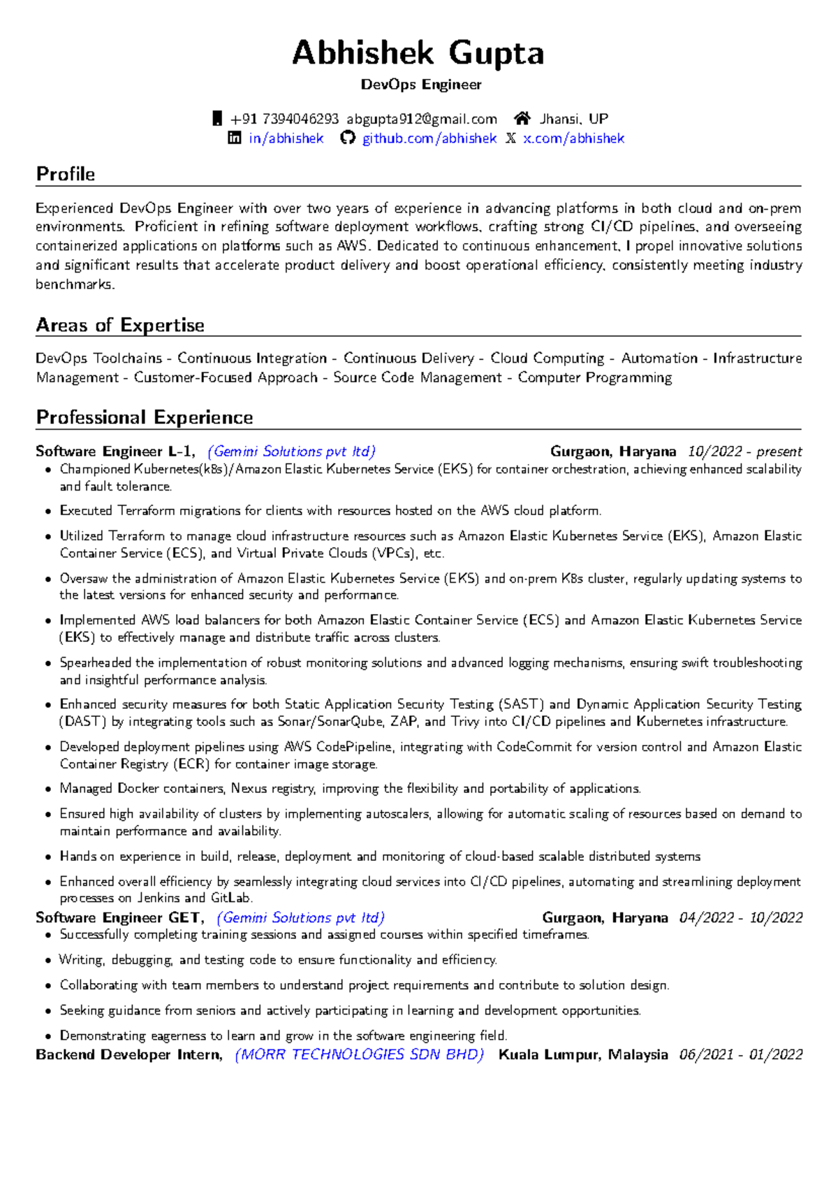 this is curriculum - Abhishek Gupta DevOps Engineer H +91 7394046293 ...