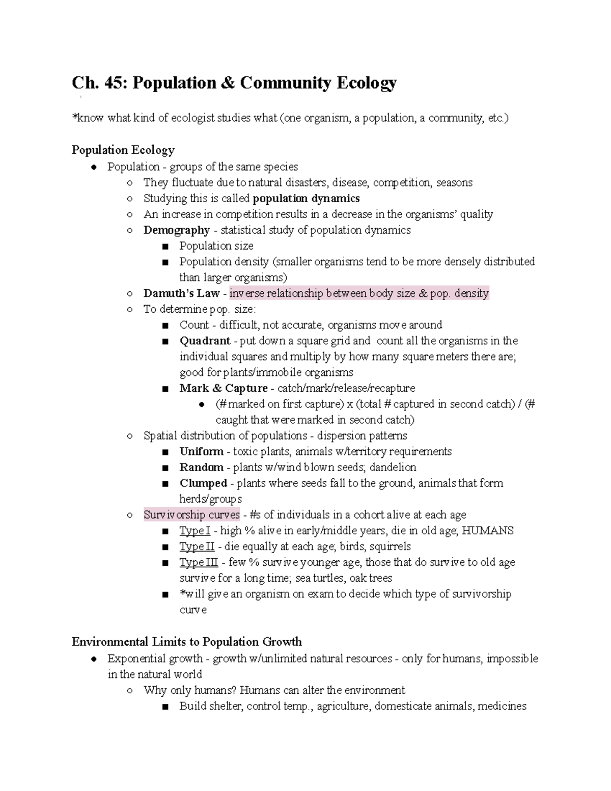 Ch. 45 Population and Community Ecology - Ch. 45: Population ...