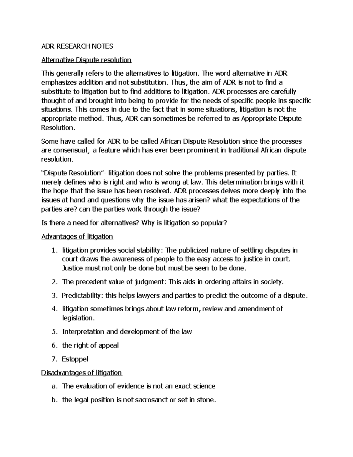 ADR Research Notes - ADR RESEARCH NOTES Alternative Dispute resolution ...