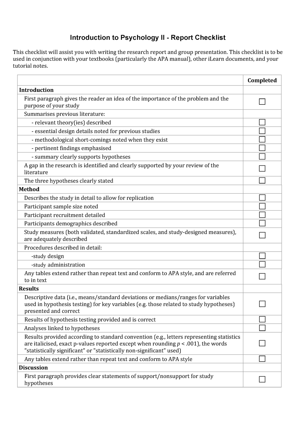 research report checklist