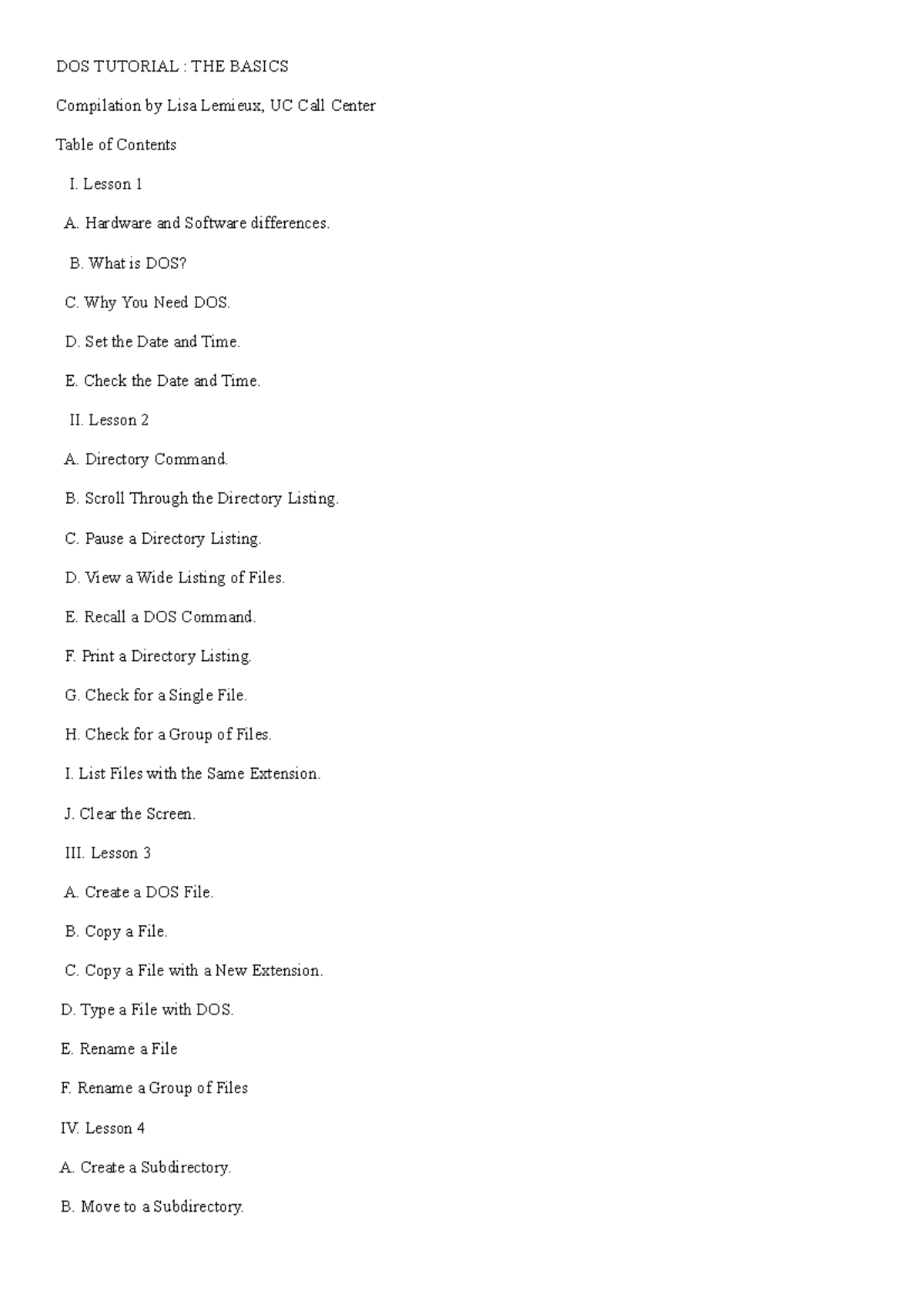 DOS Tutorial - DBDB - DOS TUTORIAL : THE BASICS Compilation by Lisa ...
