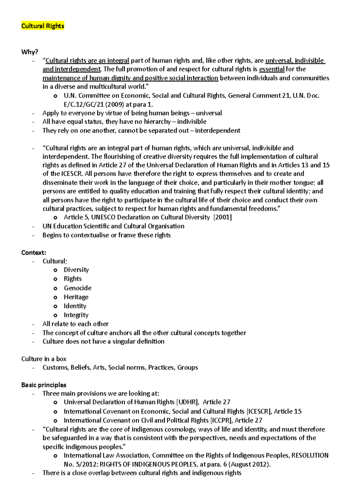Right to Culture - Notes and extra readings - Cultural Rights Why ...