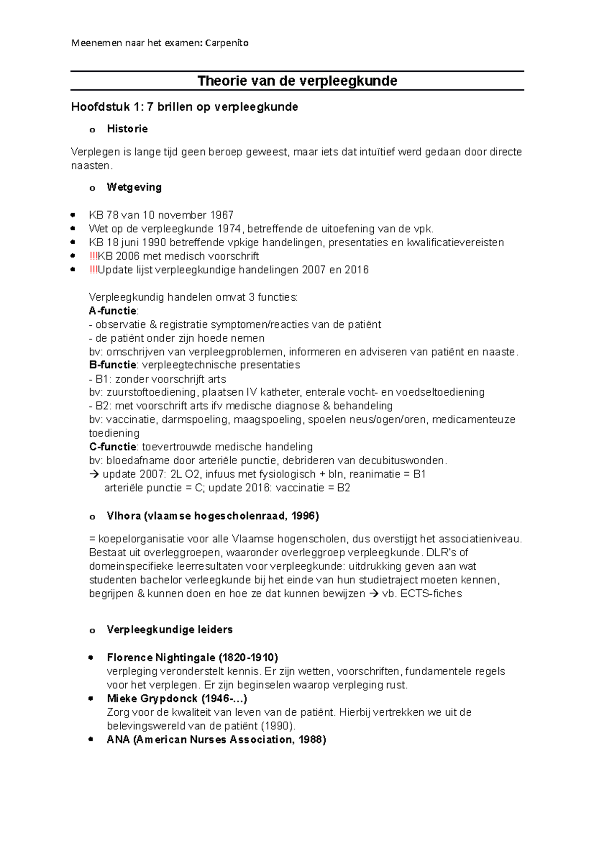 Samenvatting - Theorie Van De Verpleegkunde Hoofdstuk 1: 7 Brillen Op ...