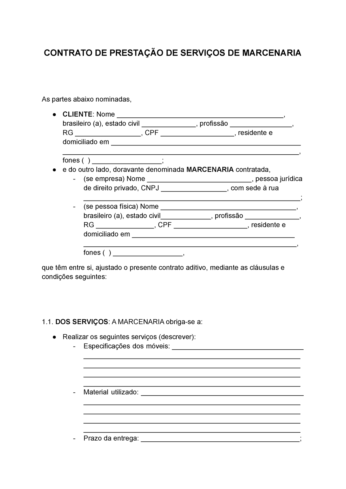 Contrato De Prestação De Serviços De Marcenaria Contrato De PrestaÇÃo De ServiÇos De 3713