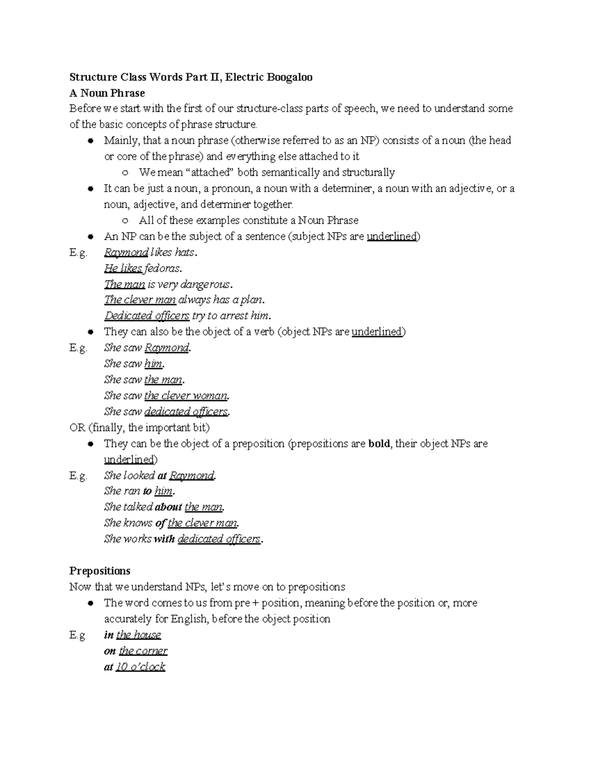 Lecture 5 Notes Structure Class Words Part II, Electric Boogaloo A