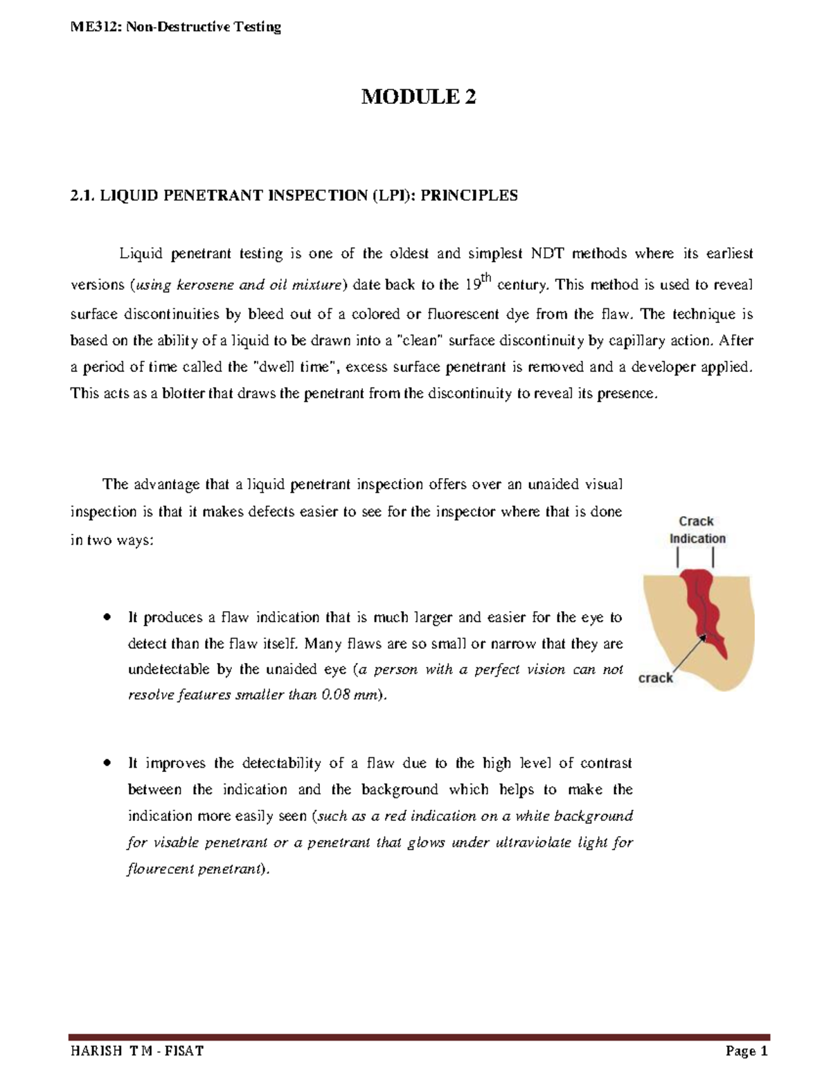 NDT Module - 2 - MODULE 2 2. LIQUID PENETRANT INSPECTION (LPI ...