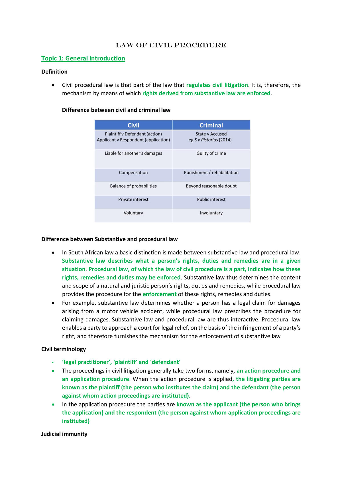 LOCP Topic 1 - Law of civil Procedure Topic 1: General introduction ...