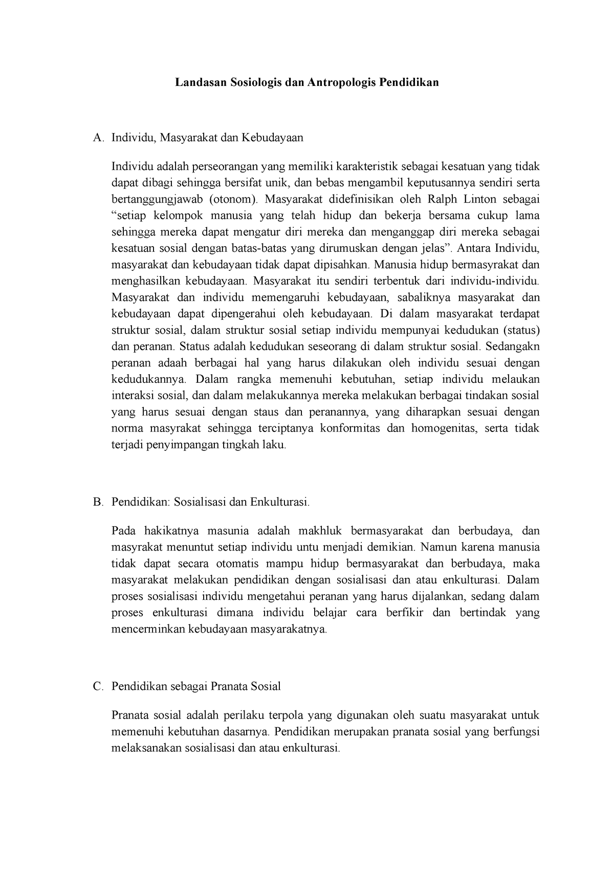 Landasan Sosiologis Dan Antropologis Pendidikan - Individu, Masyarakat ...