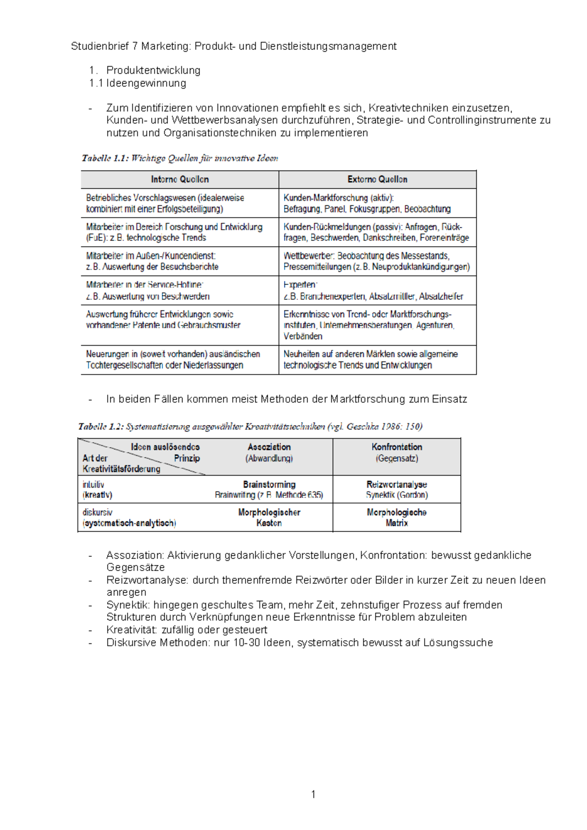 Studienbrief 7-9 Marketing - Produktentwicklung 1 Ideengewinnung Zum ...