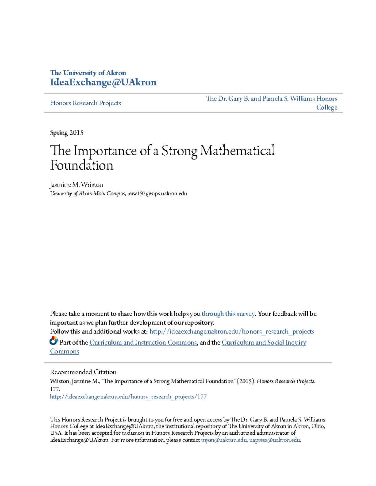 The Importance of a Strong Mathematical Foundation - The University of ...