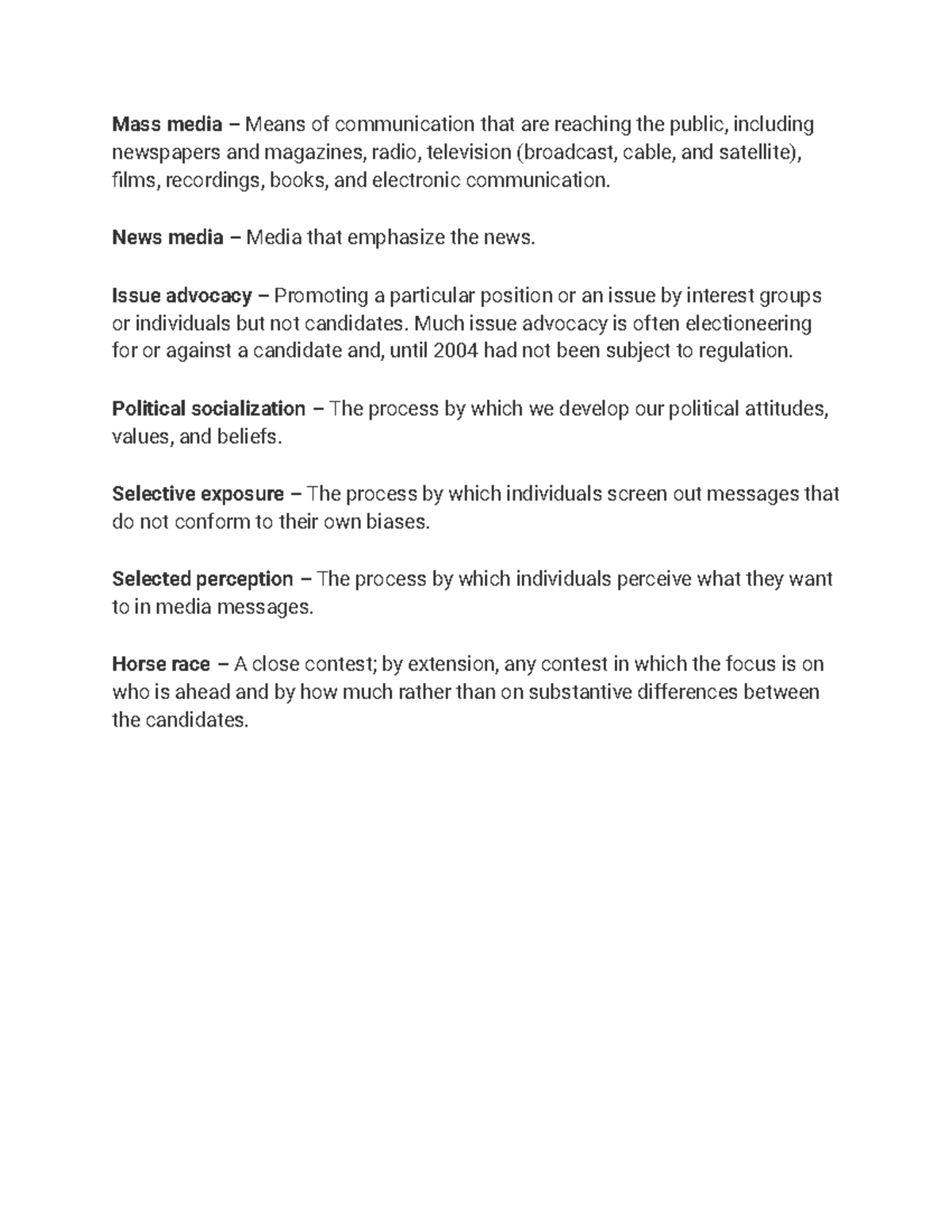 Chapter 10_ The Media and American Politics - Mass media – Means of ...