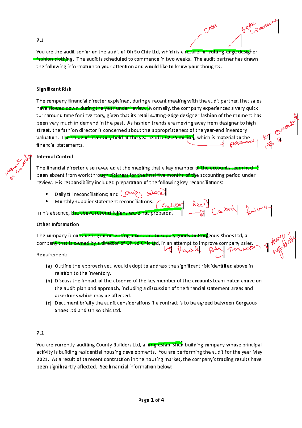 audit risk case study questions and answers