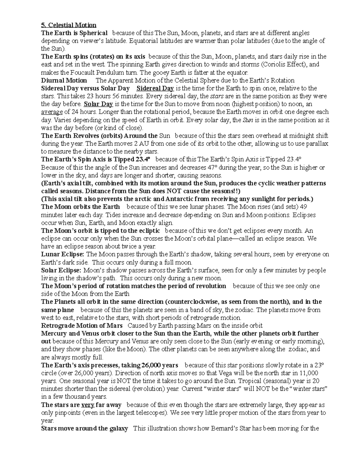 4. Celestial Motion & Geometry Notes - 5. Celestial Motion The Earth is ...