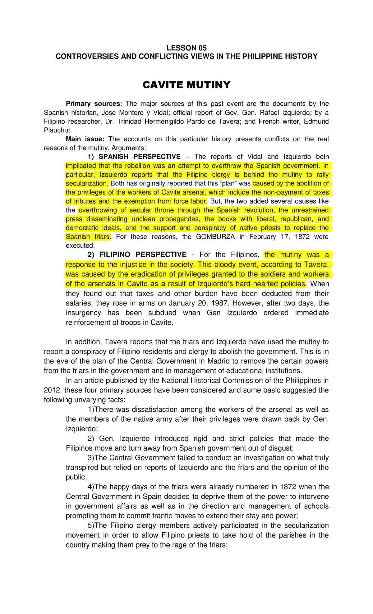 Lesson 05 Controversies AND Conflicting Views IN THE Philippine 