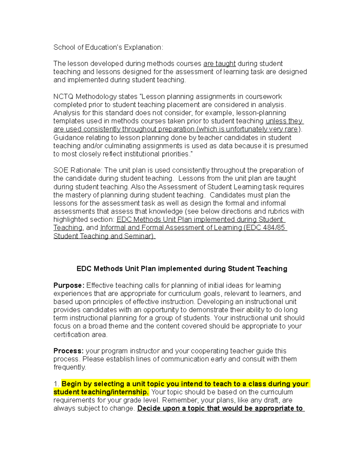 NCTQ UNIT PLAN 92377 - Nc5q - School of Education’s Explanation: The