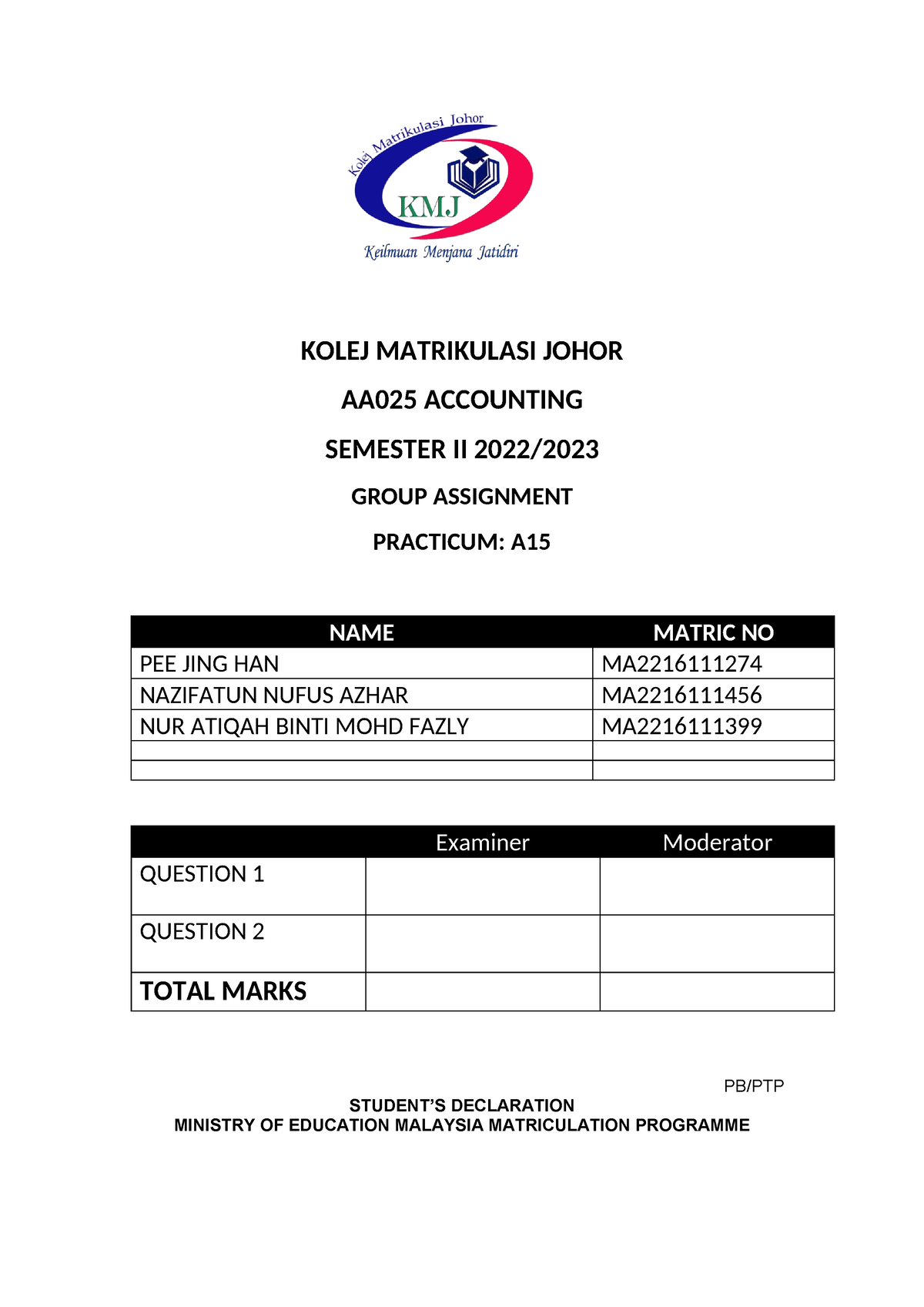 contoh assignment account matrikulasi