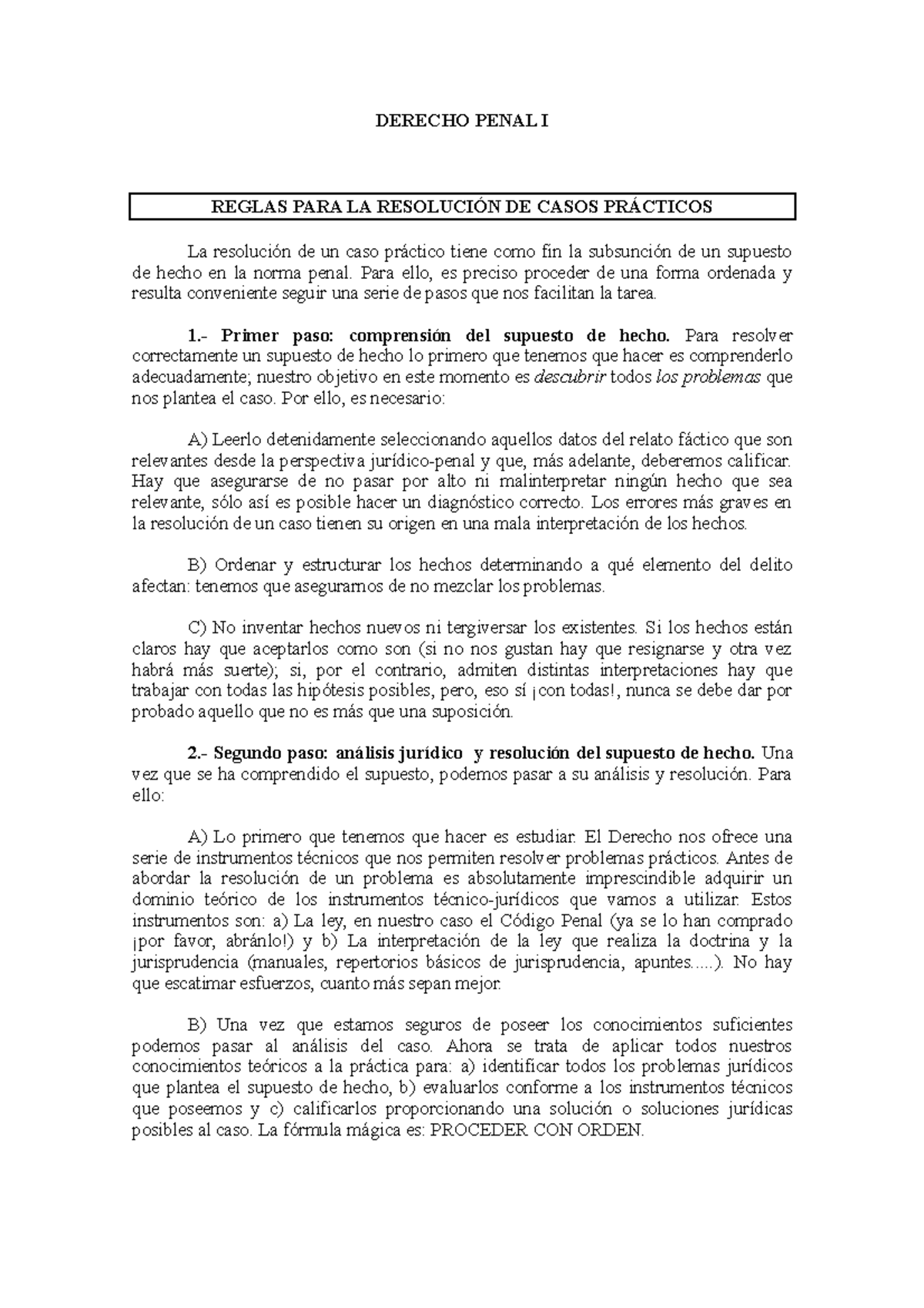 Reglas Para La Resolucion De Casos Derecho Penal I Reglas Para La ResoluciÓn De Casos 4251