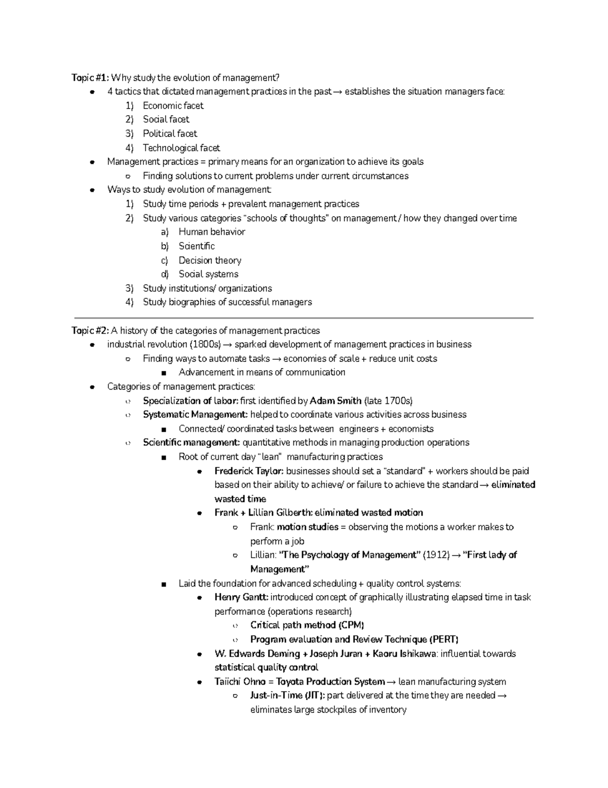 Chapter 2 Study Guide Evolution of Management - Topic #1: Why study the ...