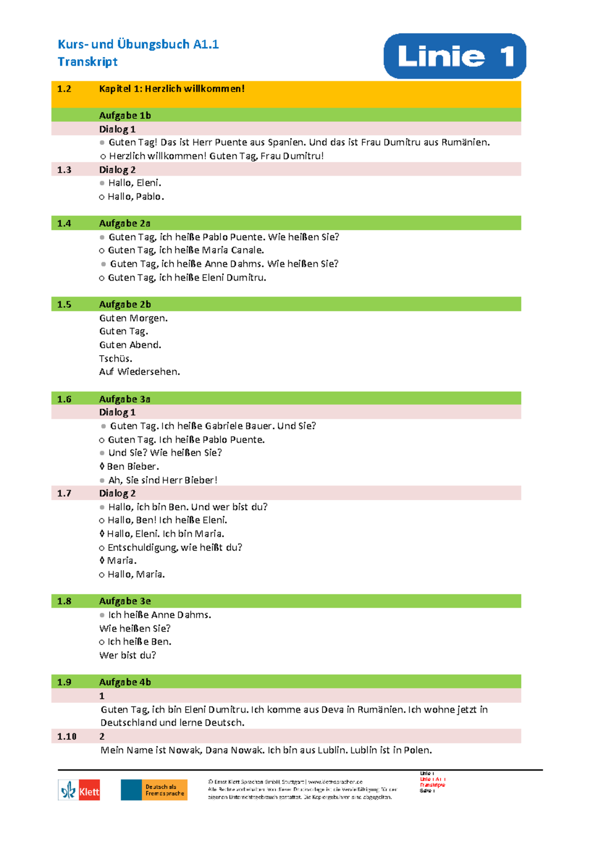 Linie 1 A11-Transkripte - Transkript Linie 1Linie 1 A1. 1 Kapitel 1