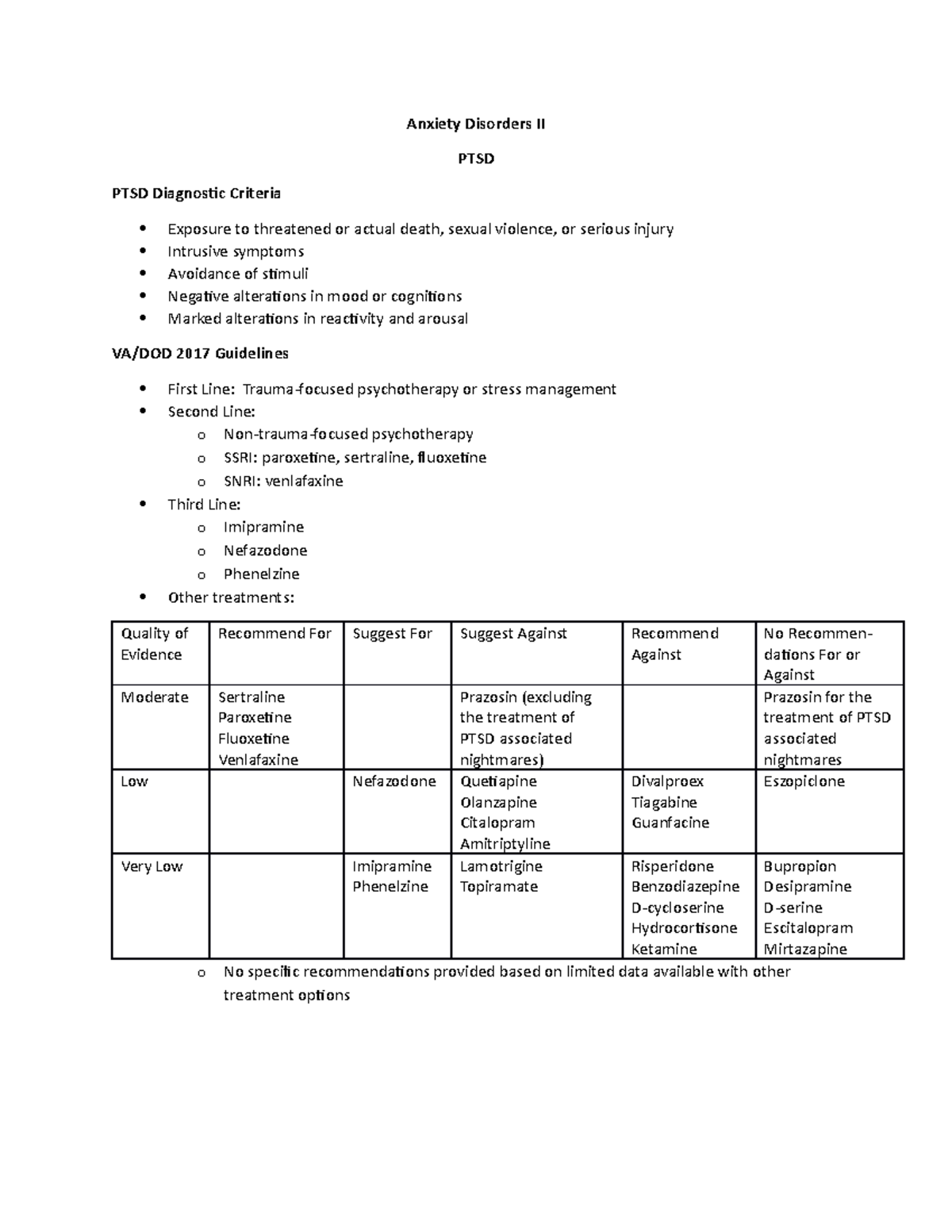 Anxiety Disorders II - Summarize notes from lecture and PowerPoint ...