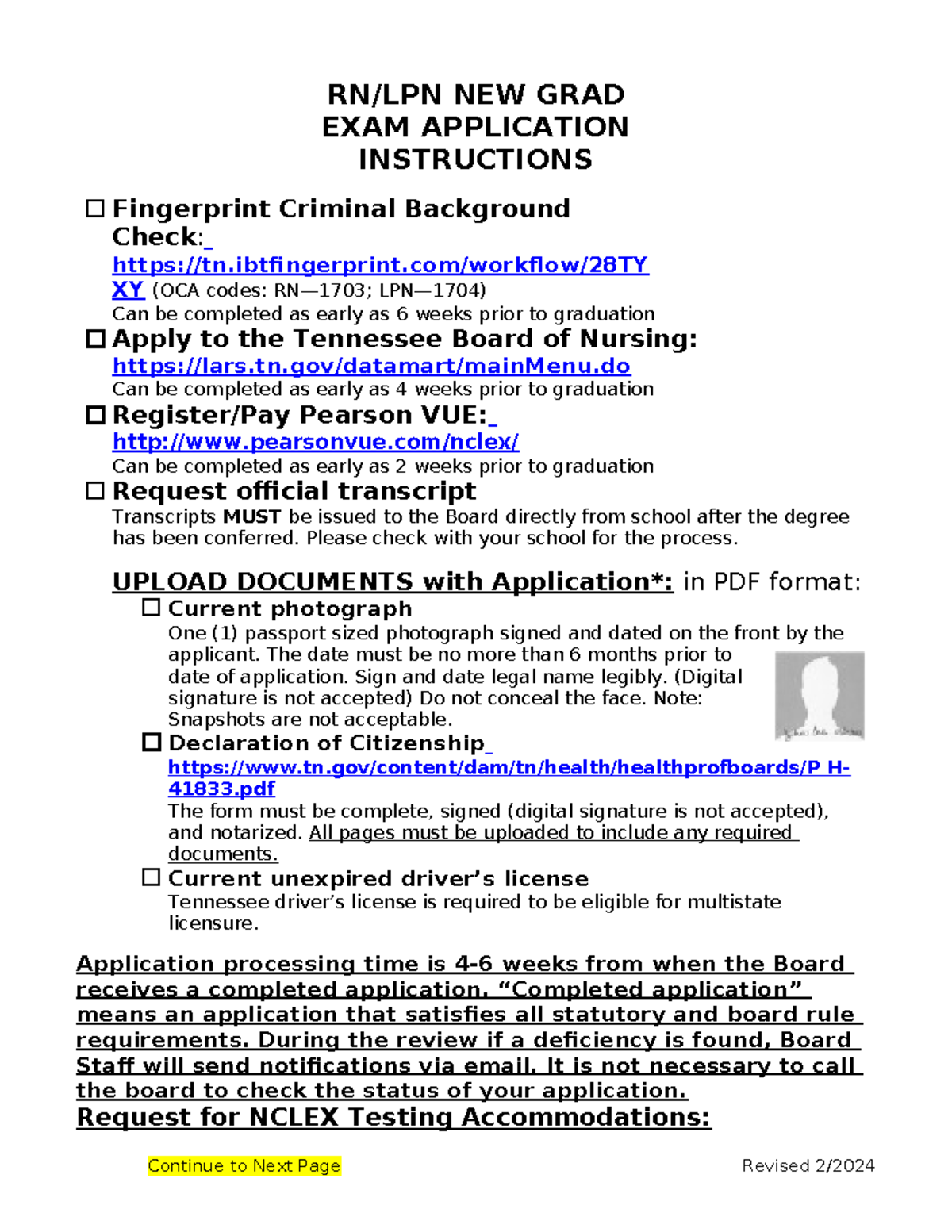 Exam App Instructions for Students - RN/LPN NEW GRAD EXAM APPLICATION ...