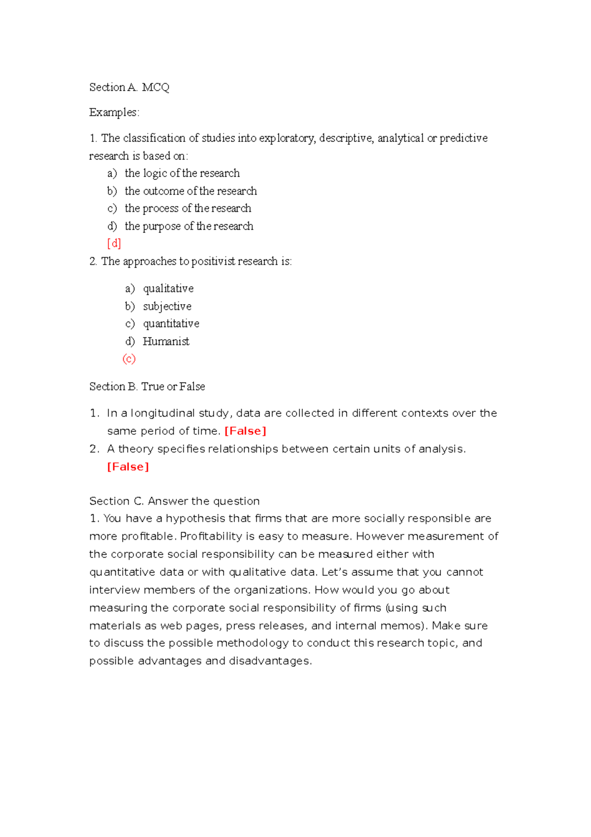 Mid-term assessments - mid term exam example - Section A. MCQ Examples ...