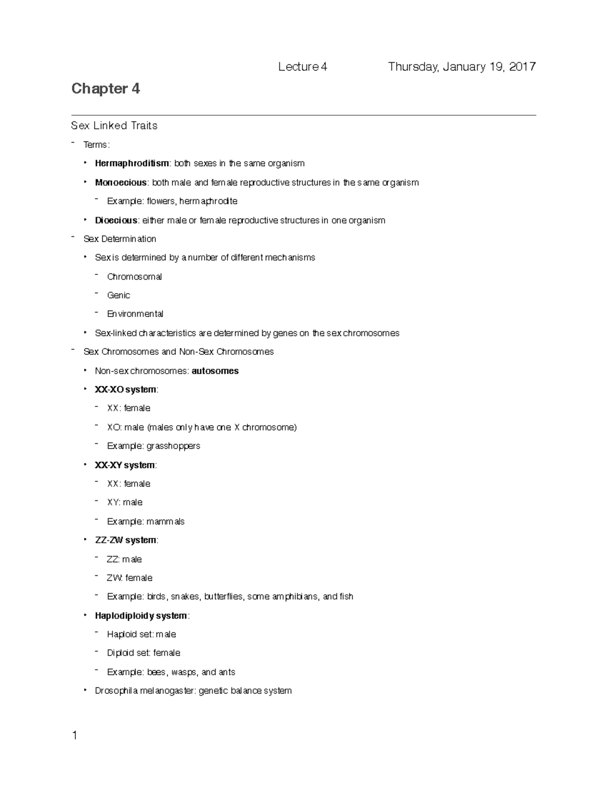 Lecture 4 Chapter 4 Sex Linked Traits Terms • Hermaphroditism Both Sexes In The Same