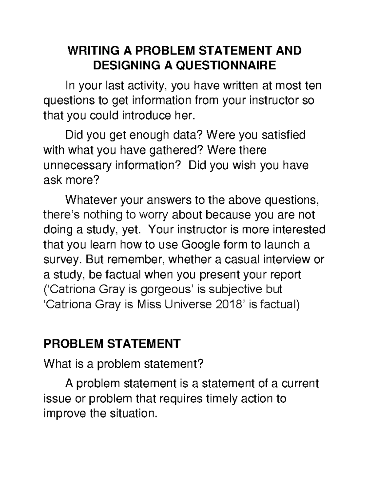 statement of the problem in phd