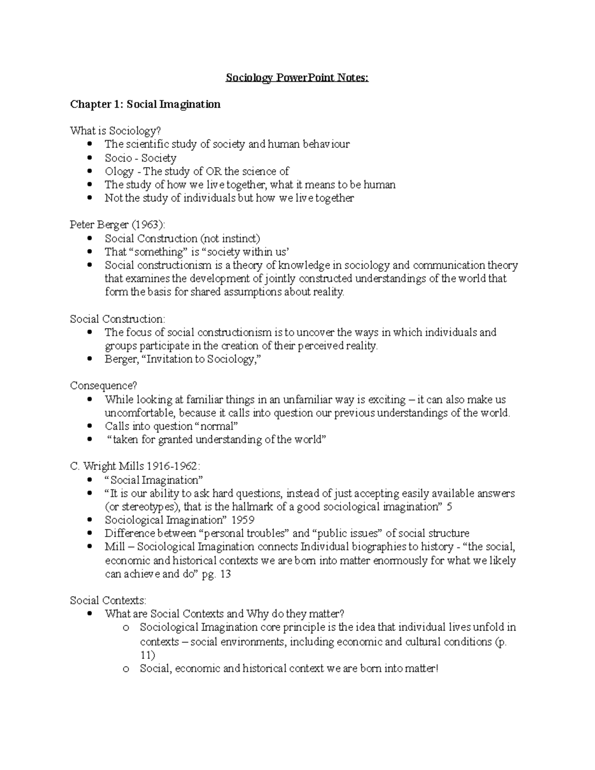 Sociology I: Critical Foundations Notes - SY101 - WLU - Studocu