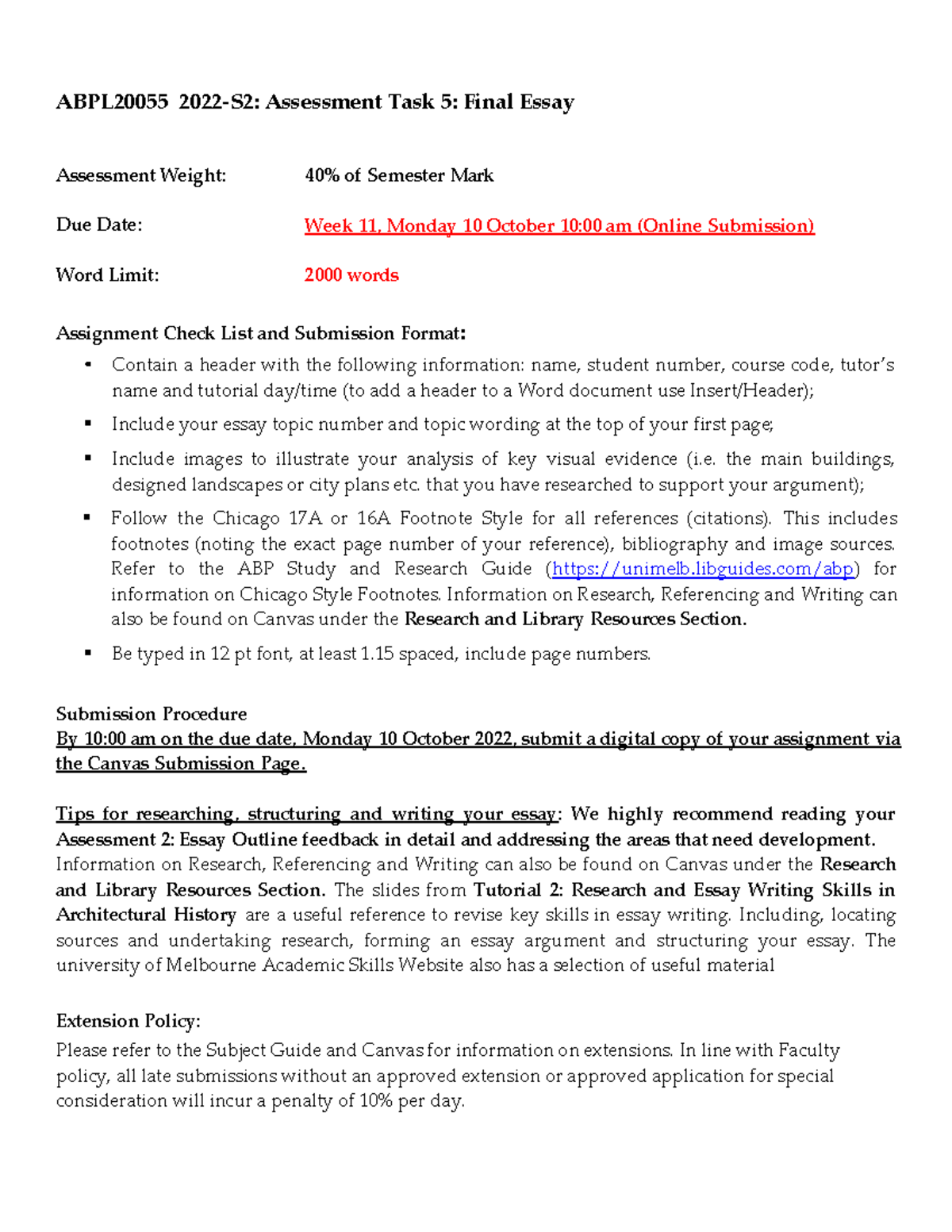 Essay Instructions 2022S21 ABPL20055 2022S2 Assessment Task 5