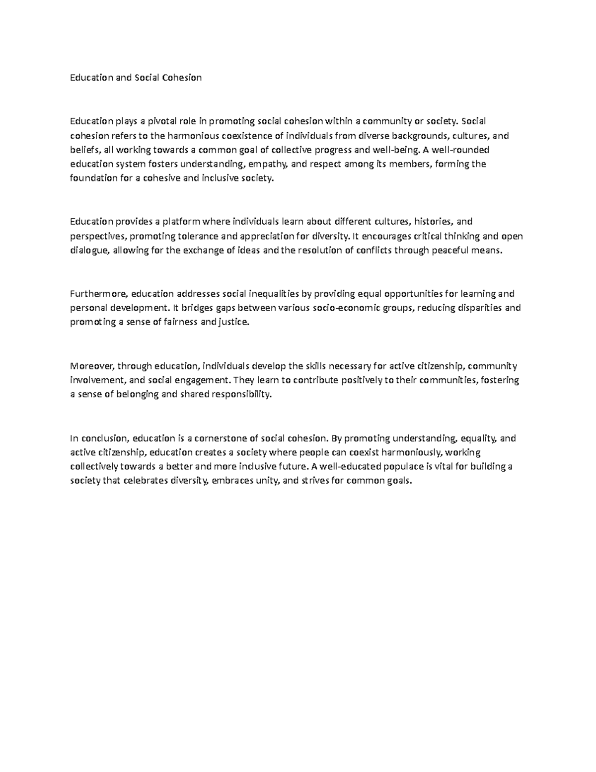 Education and Social Cohesion - Education and Social Cohesion Education ...