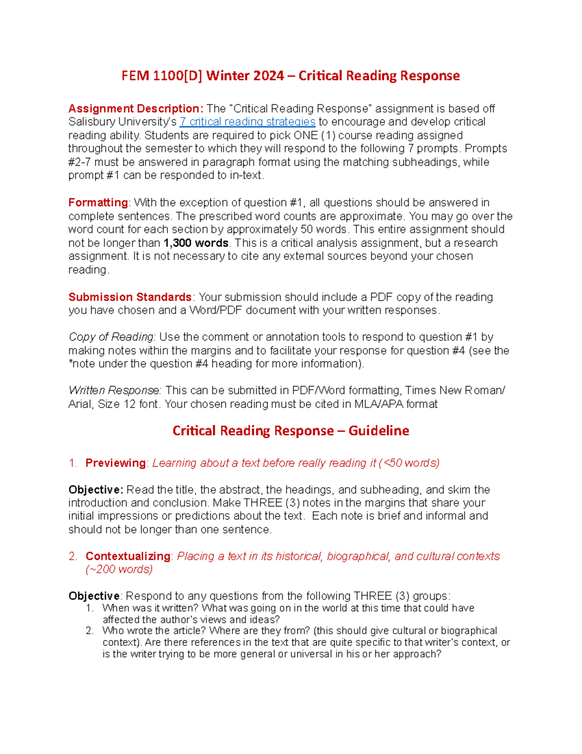 Critical Reading Startegy - Description and Objectives, Student View ...