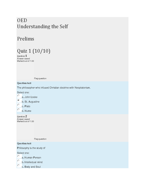 Understanding The Self (Prelim) - Question Text Is The Study Of ...