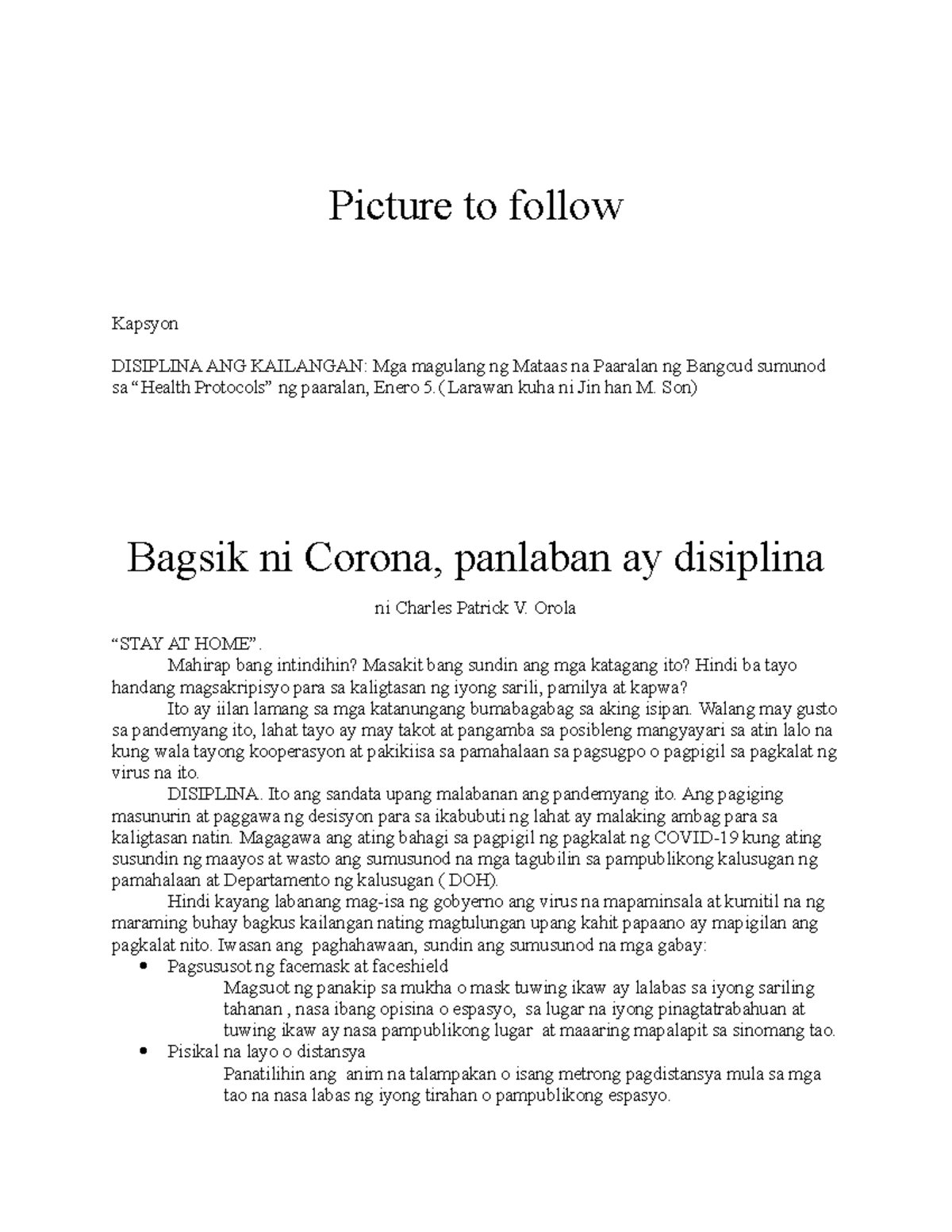 Bagsik ni Corona agtek lathalain Picture to follow Kapsyon