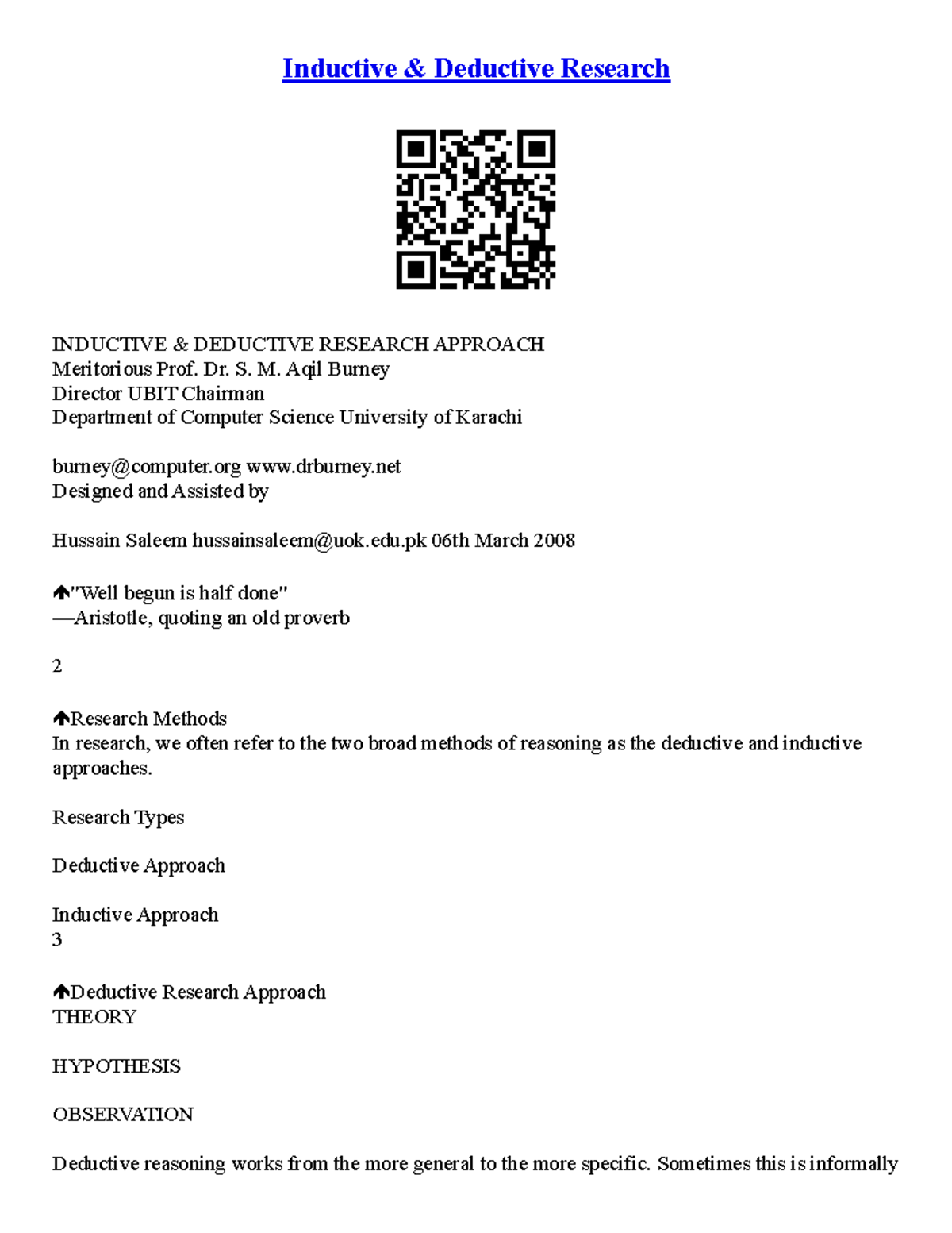 Inductive Essays - Inductive & Deductive Research INDUCTIVE & DEDUCTIVE ...