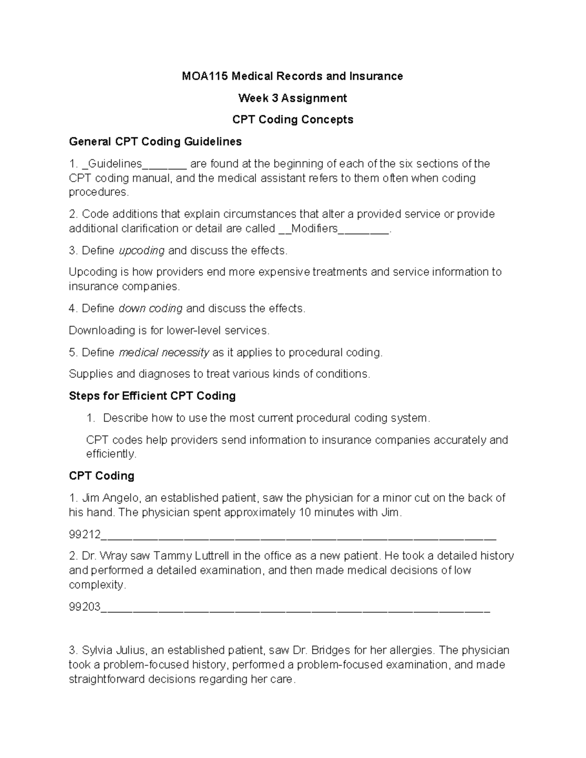 MOA115 Week 3 Assignment - MOA115 Medical Records And Insurance Week 3 ...