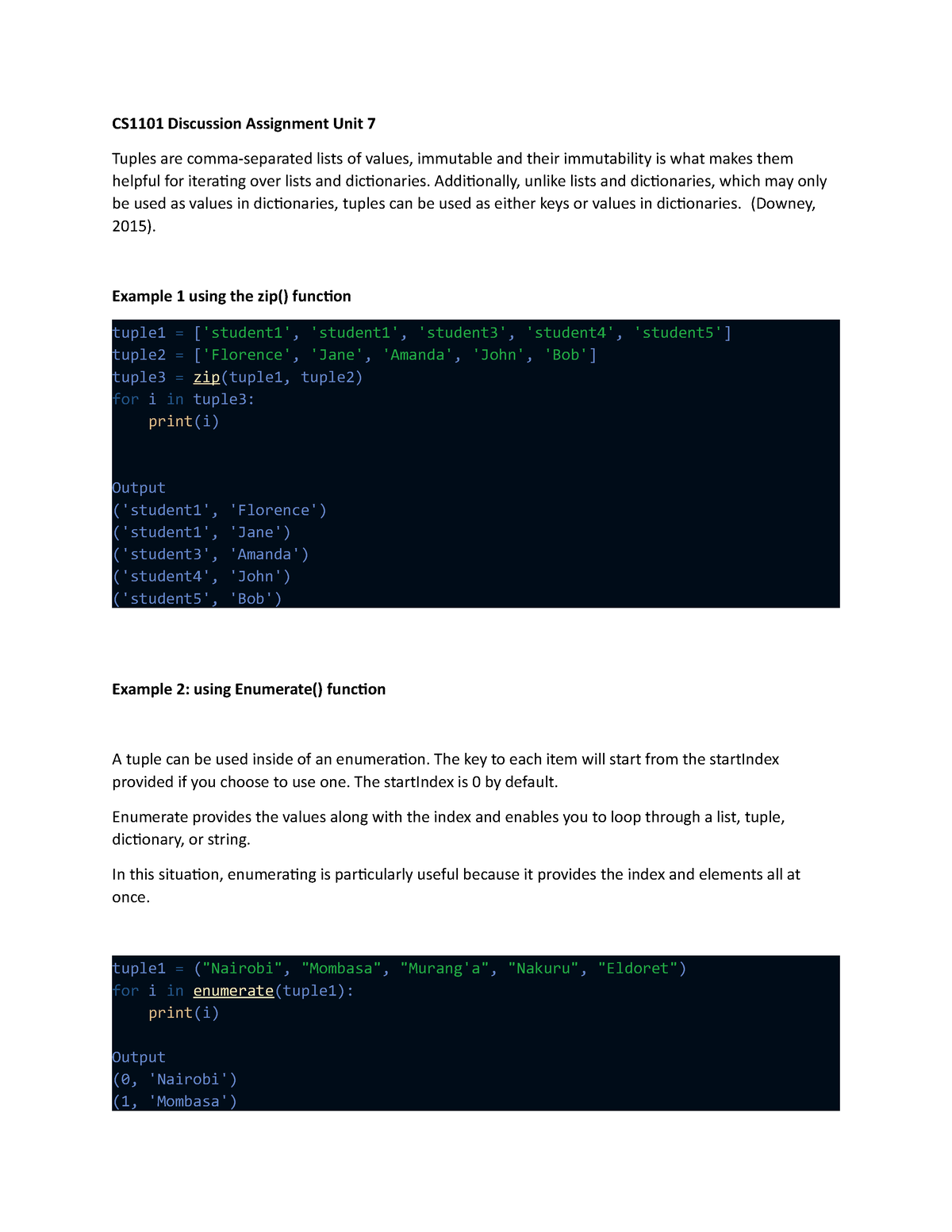 programming assignment unit 7 cs1101