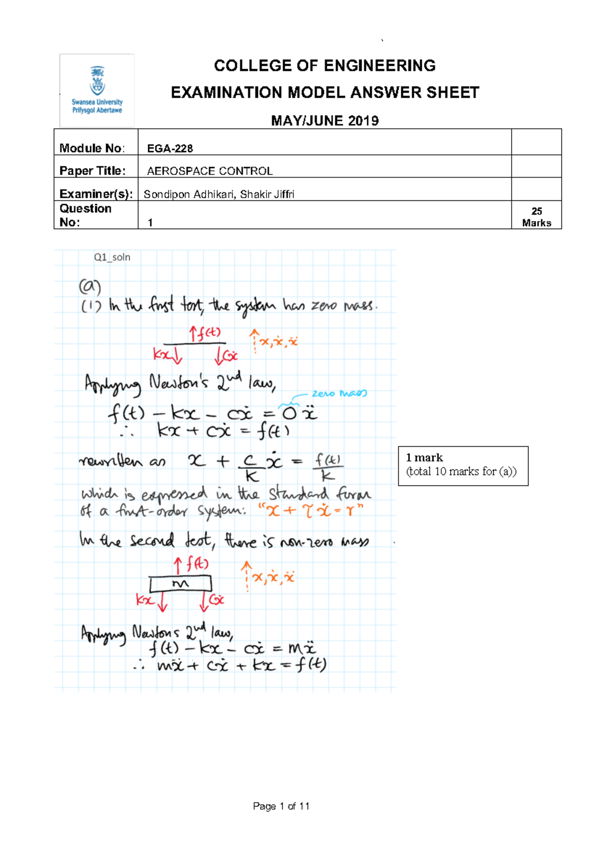 EGA228 May 2019 SOLN-2 - Exam - COLLEGE OF ENGINEERING EXAMINATION ...