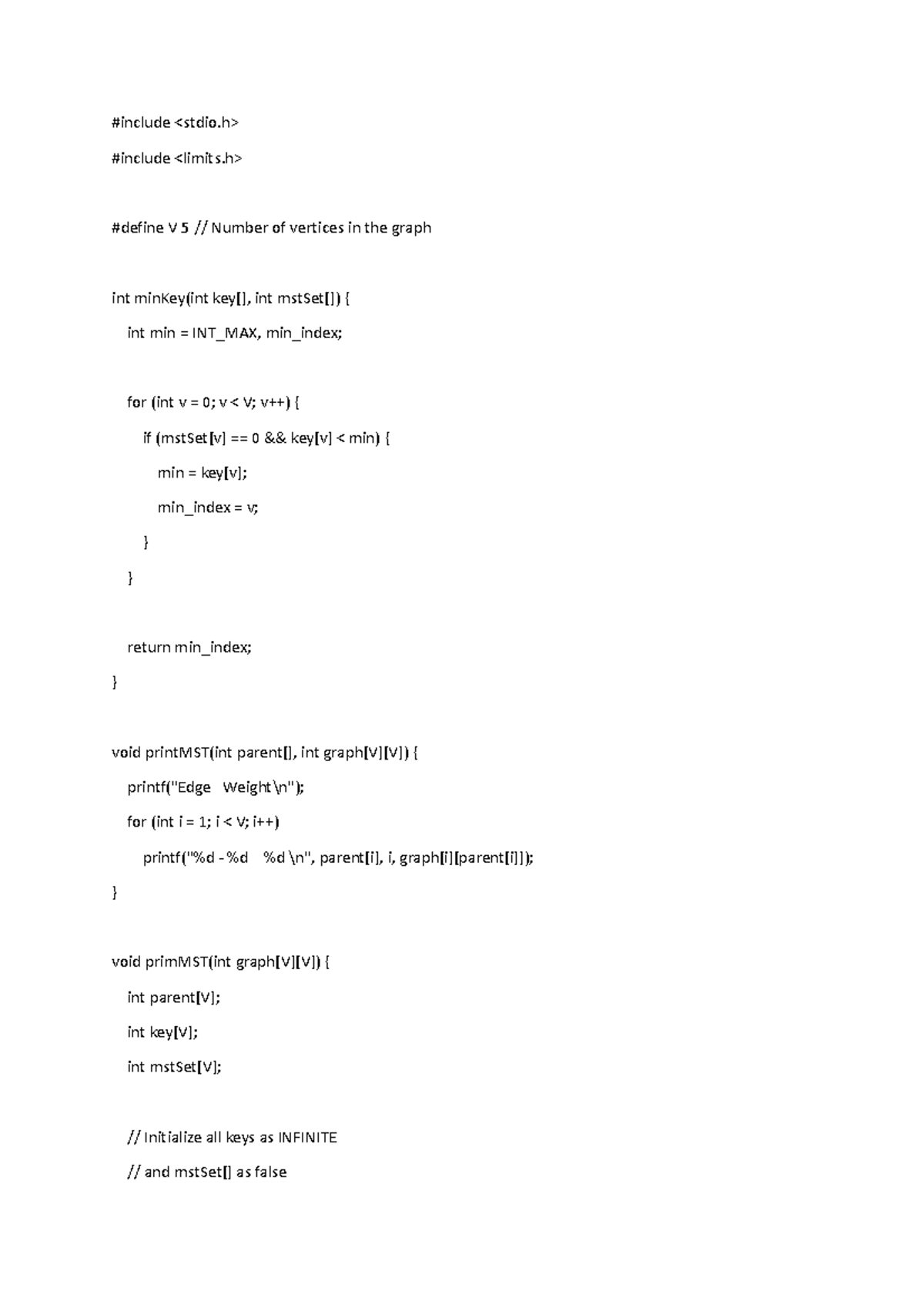 Practical 7 - Pratical - #include #include #define V 5 // Number of ...