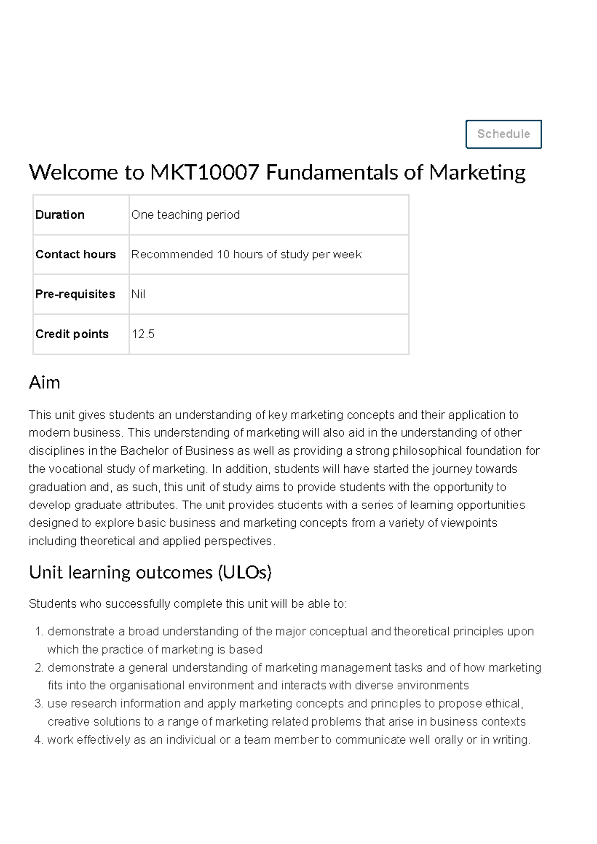 Syllabus For Fundamentals Of Marketing Welcome To Mkt10007