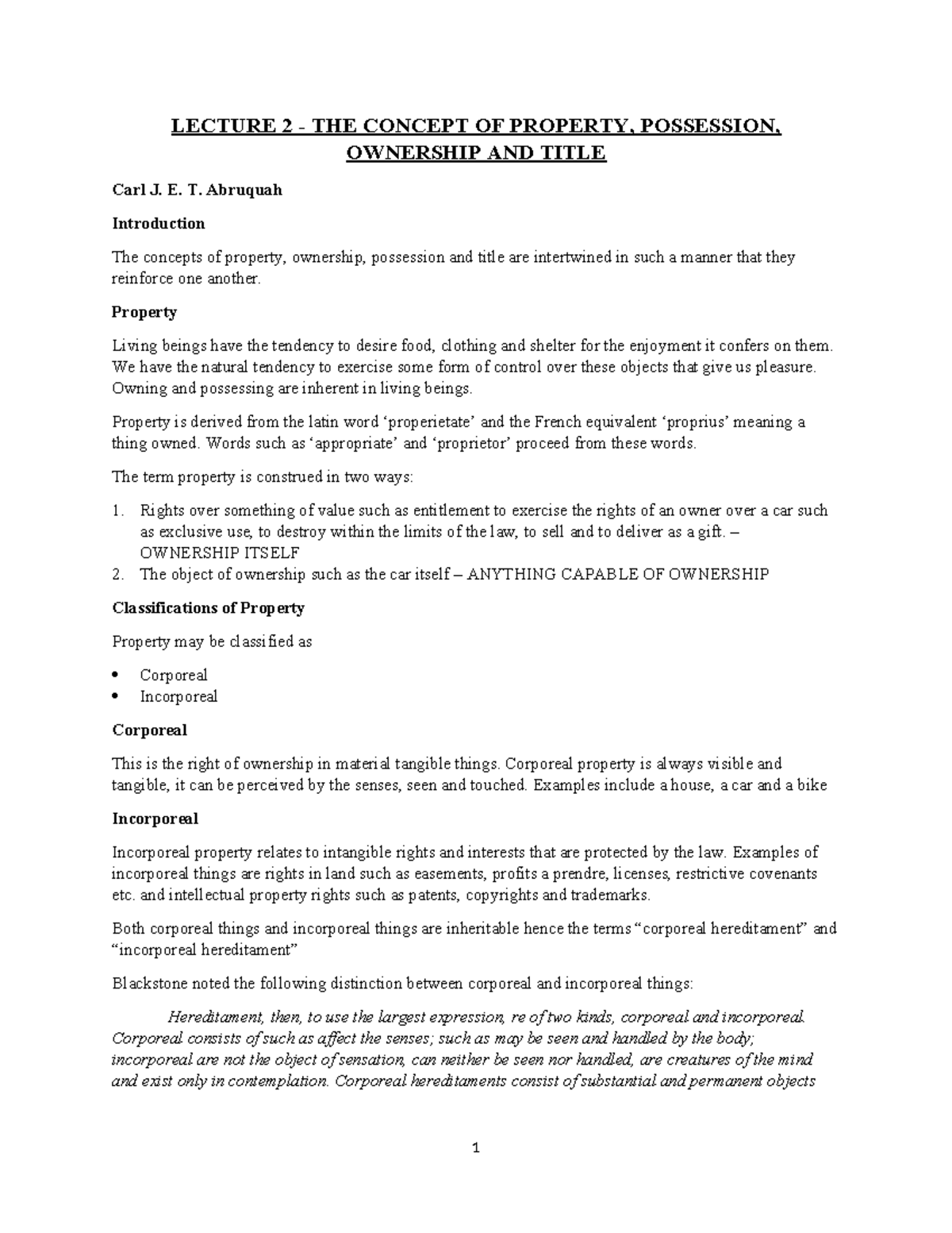 Lesson 2.1 the concept of ownership possession and title - LECTURE 2 ...
