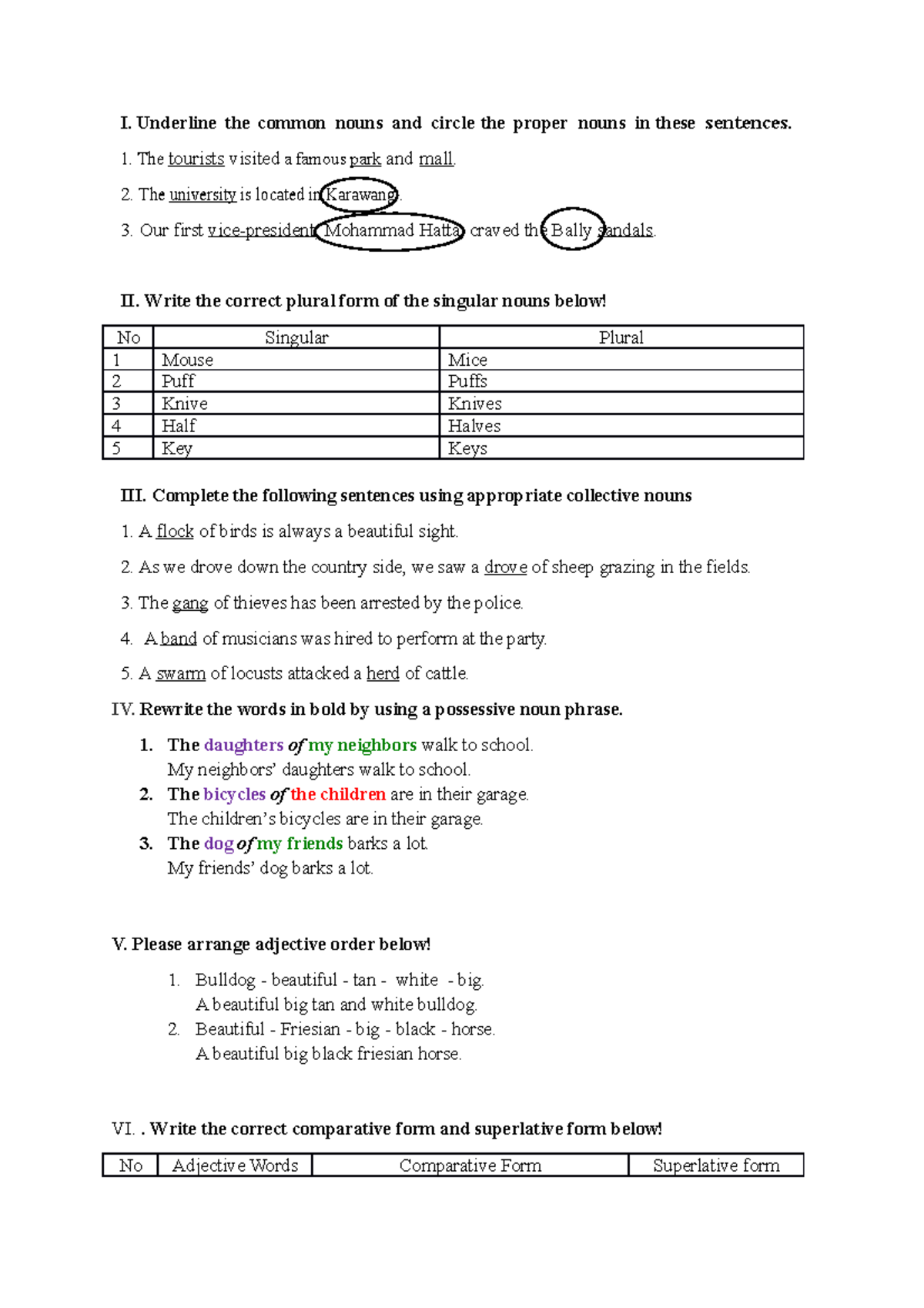 8 - TASK - I. Underline the common nouns and circle the proper nouns in ...