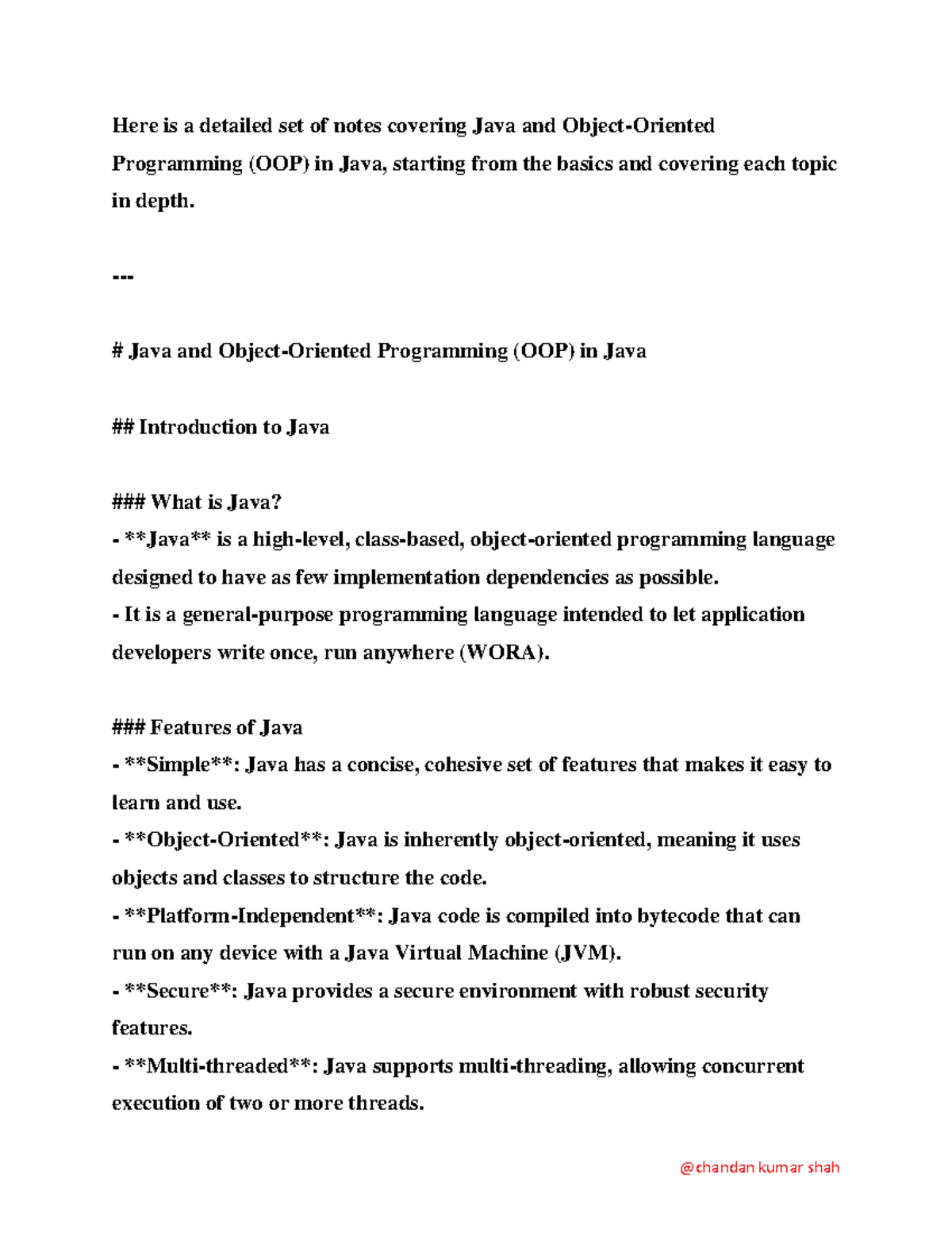 Opp in java note - java notes - Here is a detailed set of notes ...