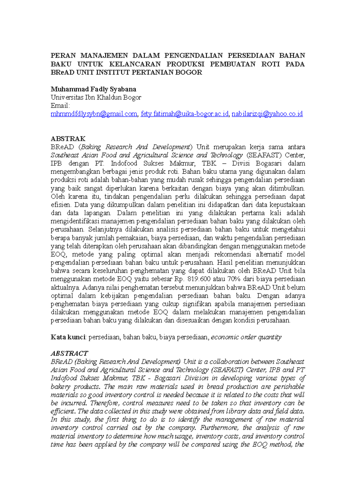 Peran Manajemen Dalam Pengendalian Persediaan Bahan BAKU Untuk ...